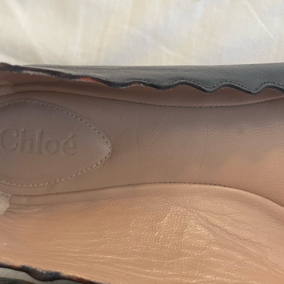 Chloe Black Leather Ballet Flats lauren scalloped - Picture 2 of 6